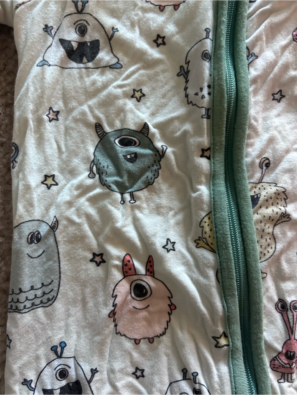 Caden Lane Neutral Monster Print Footed Pajama 3-6 months - Picture 2 of 3